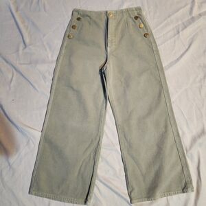 Zara Sage Green Straight Leg Pants Womens Size 6 Gold Button High Rise